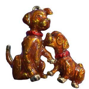 Vintage Dog‎ Pendant Boxer Mom and Puppy Brown Enamel Gold Tone